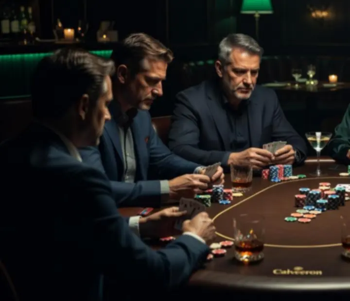 Esti cash game session játékosokkal egy elegáns poker teremben
