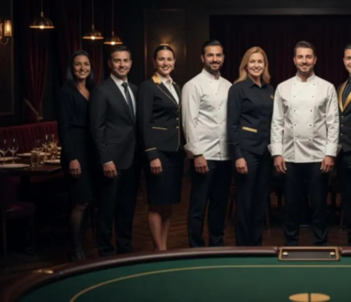 A Calveeron konyhai, szerviz és poker csapata egy elegáns, hangulatos teremben