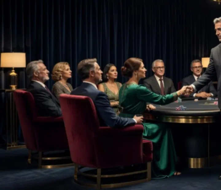 VIP vendég és jazz zenekar előadása a Calveeron elegáns poker lounge-ában